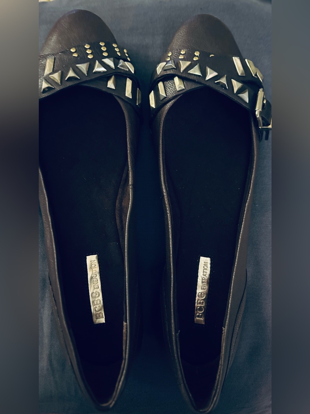 NEW BCBGeneration Black Studded Pointed-Toe Flats 7M/37 NWOT